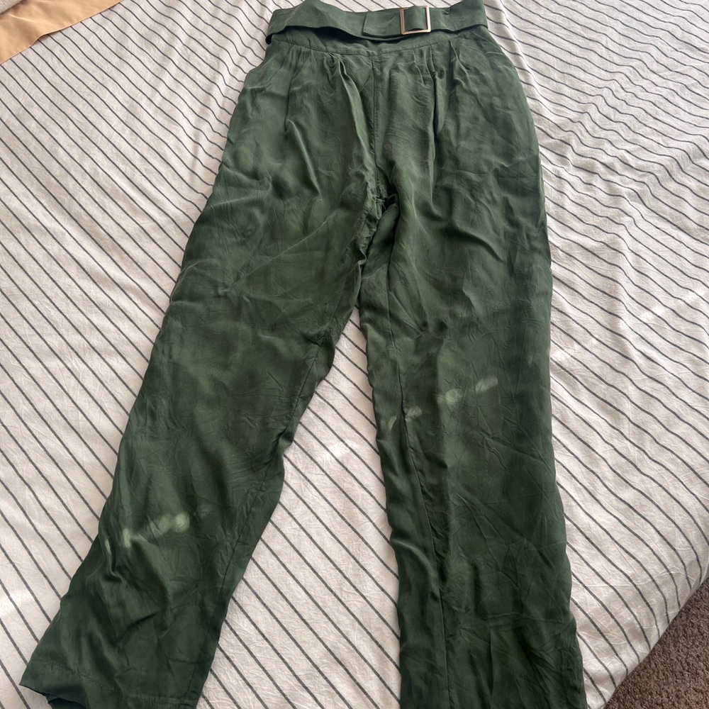 REVOLVE House of Harlow 1960 Olive Green Suede Pants High Waist Belted  Small - Picture 2 of 6
